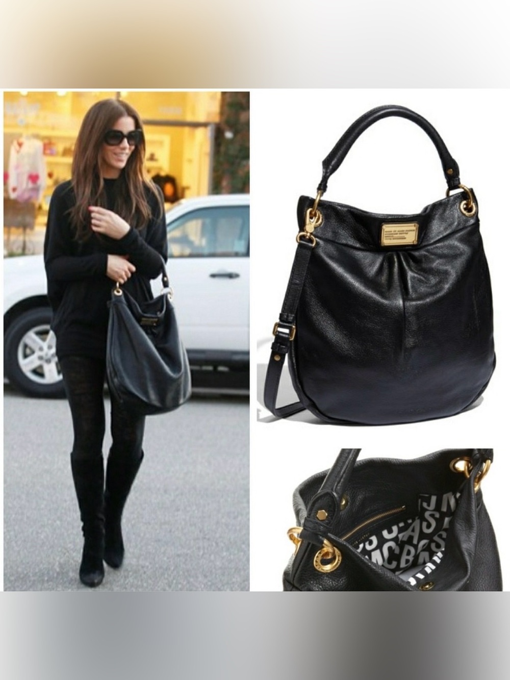 Marc by Marc Jacobs Hillier Black Leather Shoulder Hobo with Gold Hardware